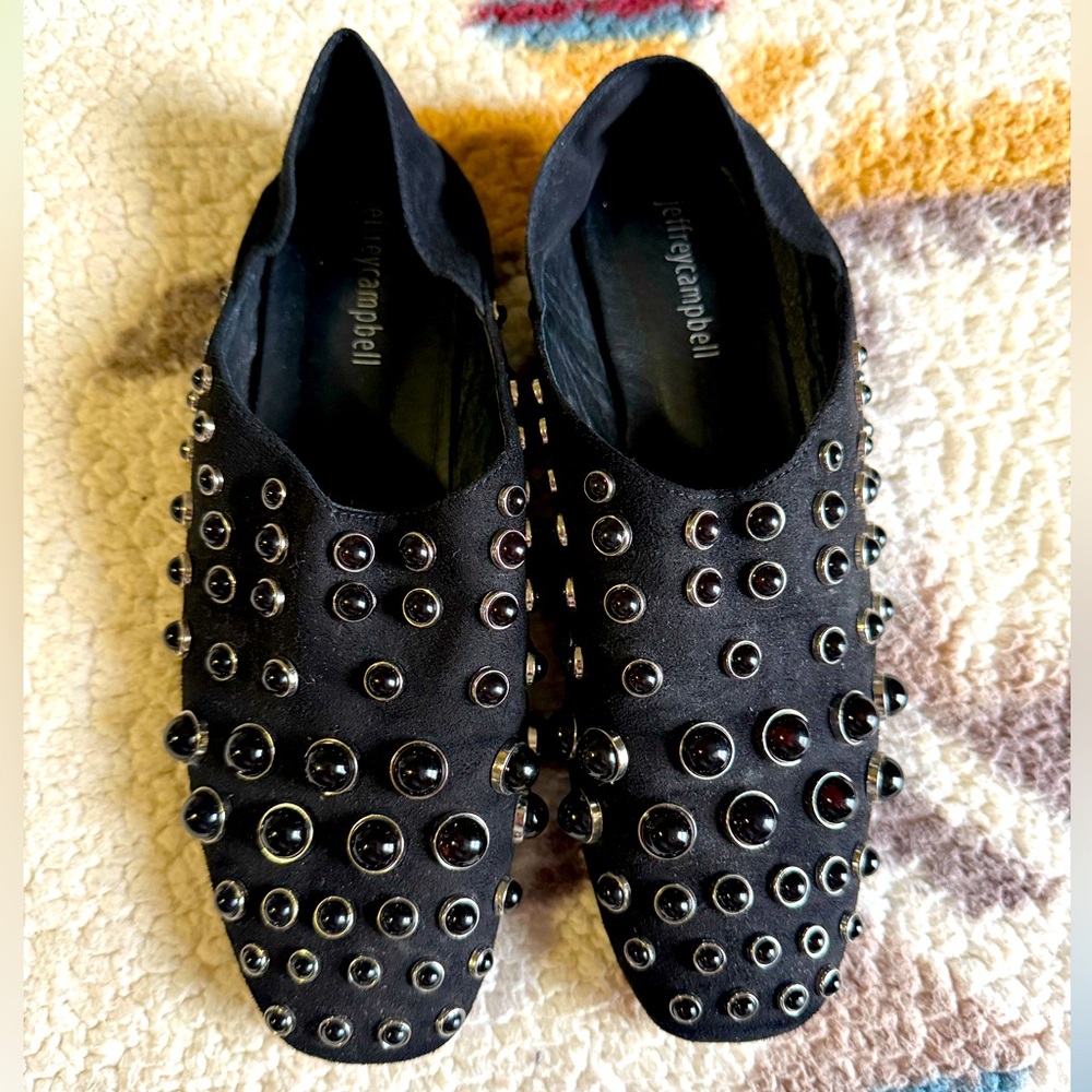 Jeffrey Campbell beaded studded slides flats